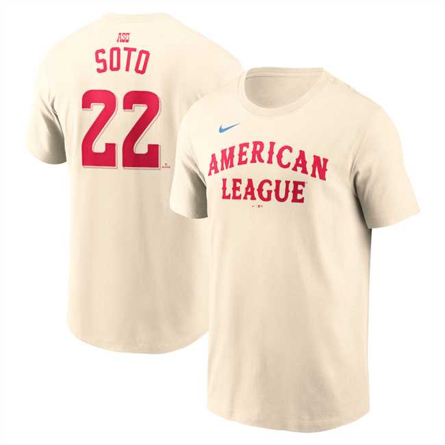 Men's American League #22 Juan Soto Cream 2024 All-Star Name & Number T-Shirt,We sell and wholesale Men's American League #22 Juan Soto Cream 2024 All-Star Name & Number T-Shirt on line form chian!